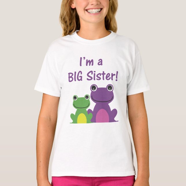 Big Sister Frog Sibling T (Lila/grün) T-Shirt (Vorderseite)