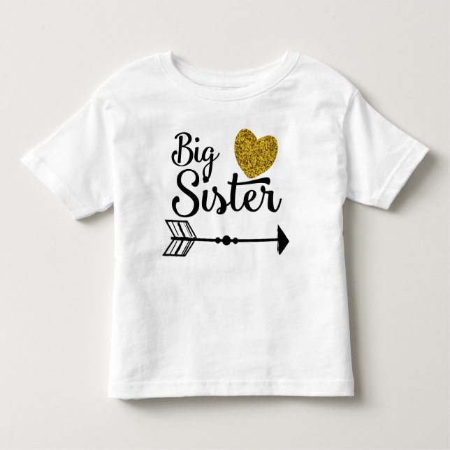 Big Sister Gold Heart Arrow Raglan Kleinkind T-shirt (Vorderseite)