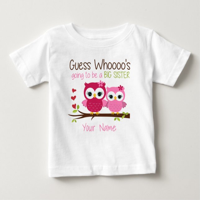 Big Sister Guates Who Pink Owl Personalisiert T Sh Baby T-shirt (Vorderseite)