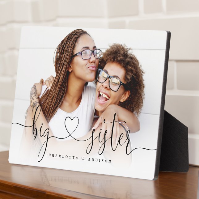 Big Sister Heart Script Geschenk für Schwestern Fo Fotoplatte (Big Sister Heart Script Gift For Sisters Photo Pla Plaque)