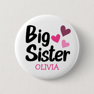 Big Sister Individuelle Name mit rosa Herzen Button