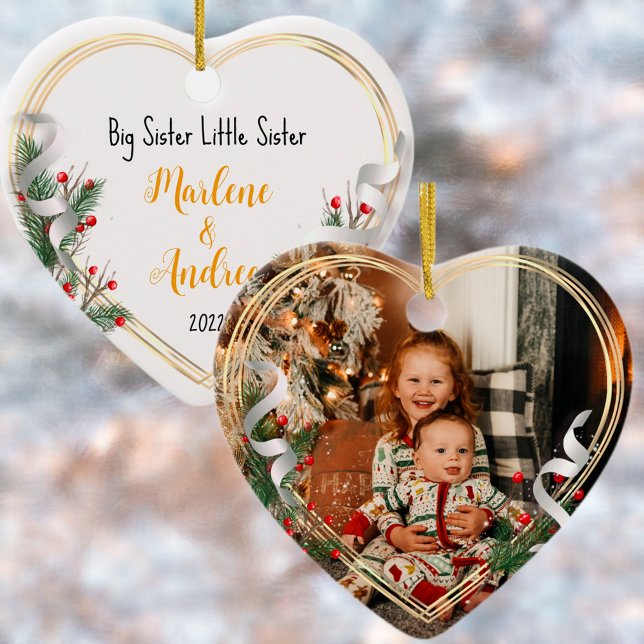 Big Sister Liebe Foto Holly Pine Gold Rahmen Keramik Ornament (Von Creator hochgeladen)