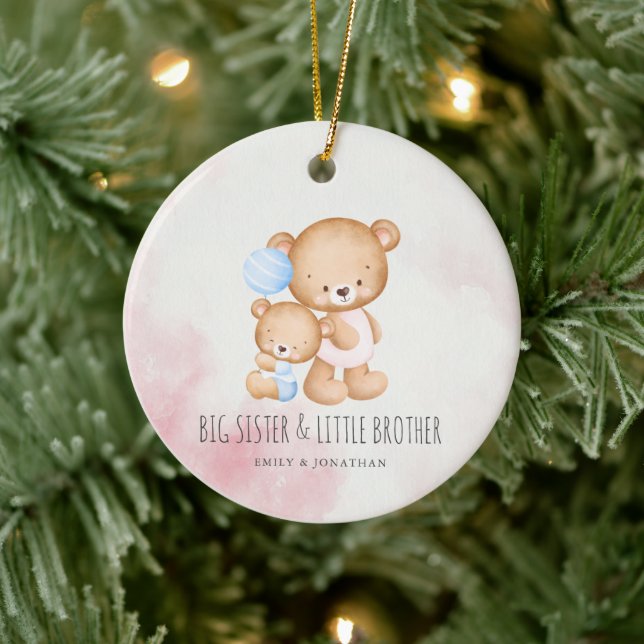 Big Sister Little Brother Niedlich Bears Wasserfar Keramik Ornament (Baum)