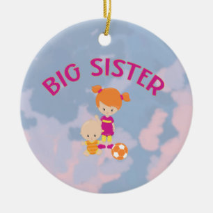 Big Sister mit Baby Brother Herz Weihnachtsbaum Keramik Ornament