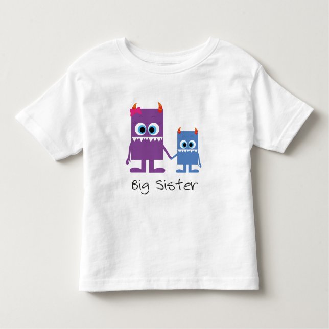 "big sister" Monster Geschwister blau lila Kleinkind T-shirt (Vorderseite)