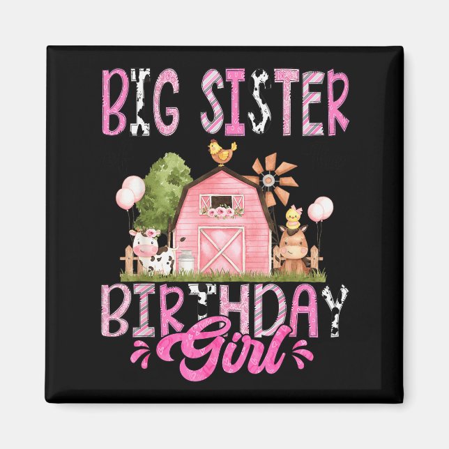 Big Sister Of The Birthday Girl Cute Farm Cow Birt Magnet (Vorne)