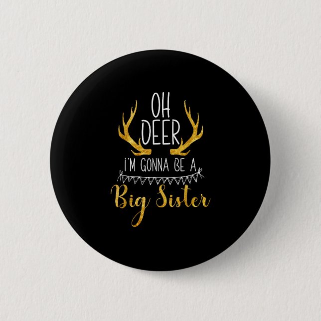Big Sister Oh Deer Baby Announcement Cute Style  Button (Vorderseite)