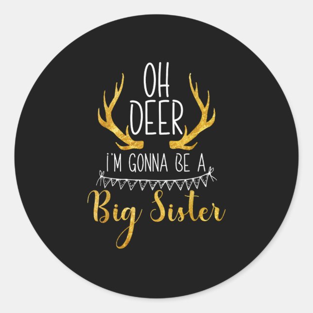 Big Sister Oh Deer Baby Announcement Cute Style  Runder Aufkleber (Vorderseite)