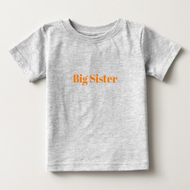 Big Sister Orange individuelle Name Baby T-shirt (Vorderseite)