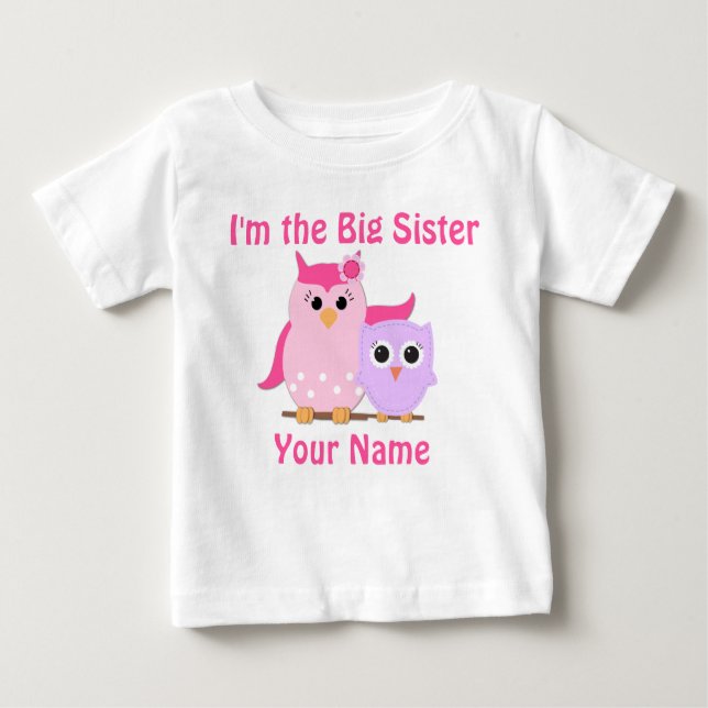 Big Sister Owl Personalisiert T Shirt (Vorderseite)