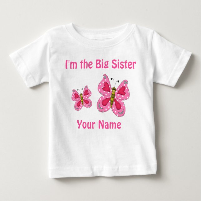 Big Sister Pink Butterfly Personalisiert T Shirt (Vorderseite)