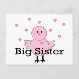 Big Sister Pink Chick & Hearts Postkarte