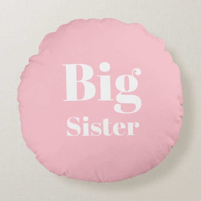 Big Sister Pink White Girl's Rundes Kissen (Vorderseite)
