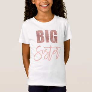 Big Sister Quote Pink Rose Glitzer Typografie T-Shirt