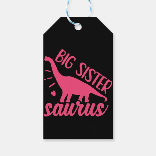 Big Sister Saurus in Pink Geschenkanhänger (Vorderseite)