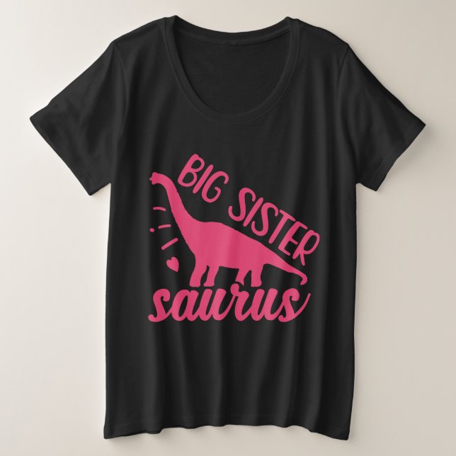 Big Sister Saurus in Pink Große Größe T-Shirt (Design vorne)
