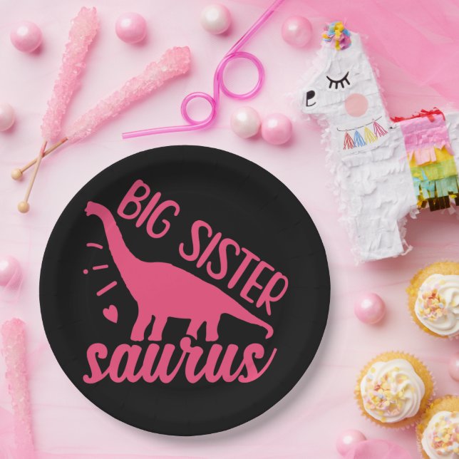 Big Sister Saurus in Pink Pappteller (Party)
