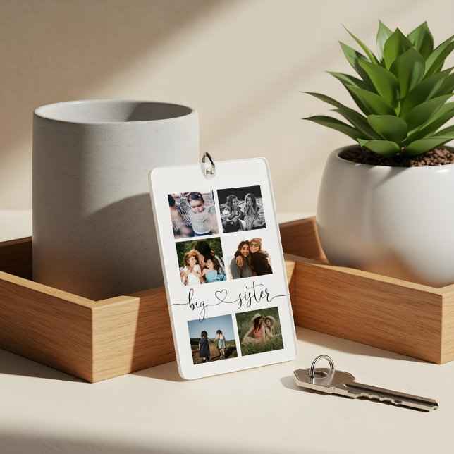 Big Sister Script Geschenk für Schwester Foto Coll Schlüsselanhänger (Big Sister Script Gift for Sister Photo Collage Keychain)