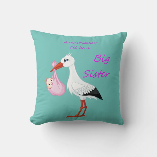Big Sister Throw Pillow Baby Stork August 2020 Kissen (Vorderseite)