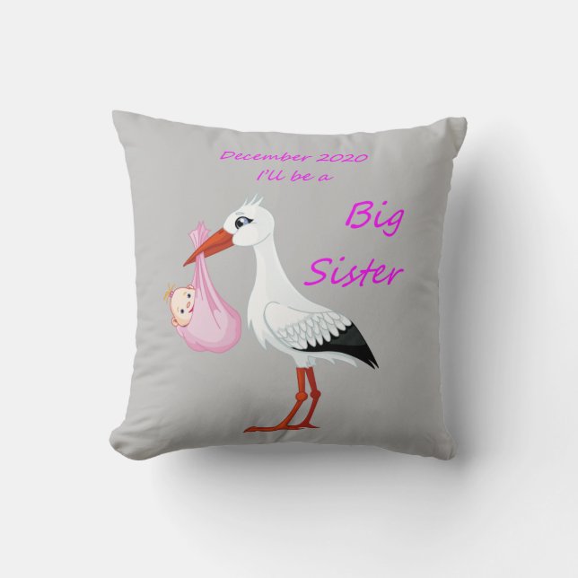 Big Sister Throw Pillow Baby Stork Dezember 2020 Kissen (Vorderseite)