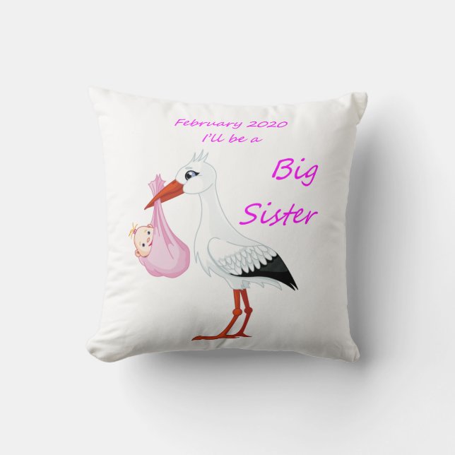 Big Sister Throw Pillow Baby Stork Februar 2020 Kissen (Vorderseite)