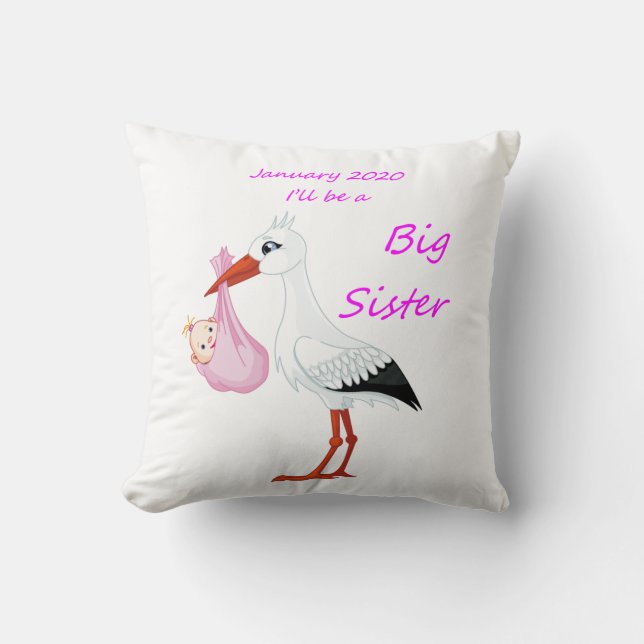 Big Sister Throw Pillow Baby Stork Januar 2020 Kissen (Vorderseite)