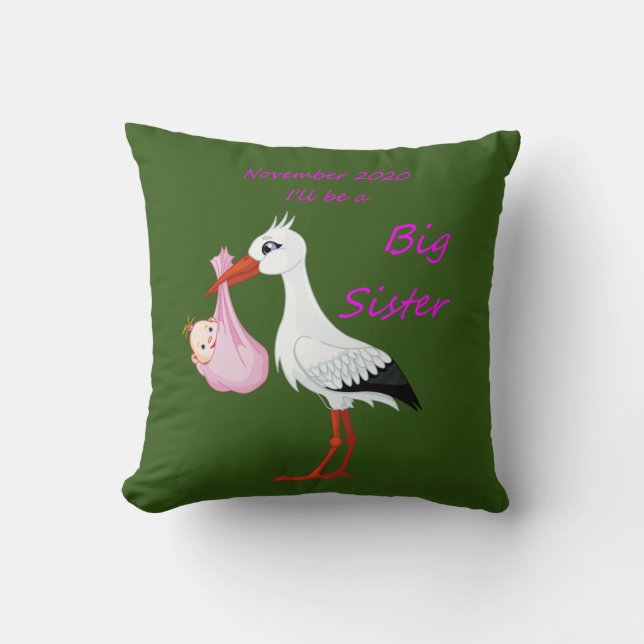 Big Sister Throw Pillow Baby Stork November 2020 Kissen (Vorderseite)