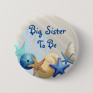 Big Sister to Be, Beach Themed Baby Shower Button