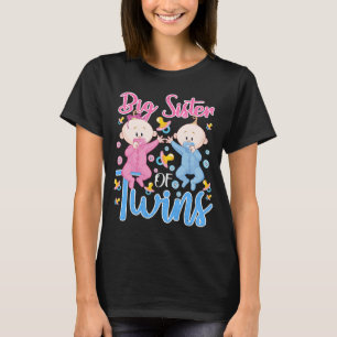 Big Sister Twins Ältere Schwester Ankündigung Rosa T-Shirt