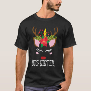 Big Sister Unicorn Face Rentier Blume Weihnachten T-Shirt