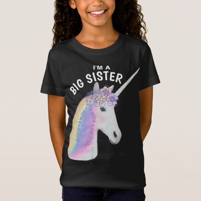 Big Sister Unicorn Schwarz Rosa T-Shirt (Vorderseite)