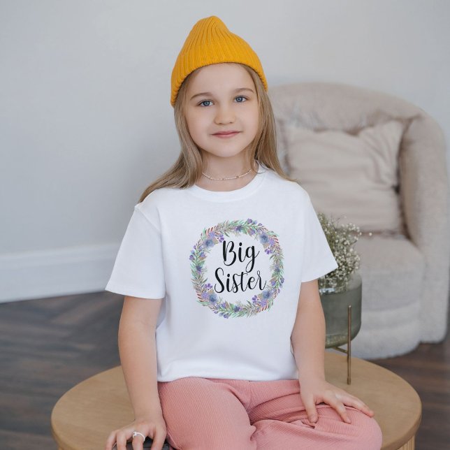 Big Sister Watercolor Blumenstrauß Girls T-Shirt (Von Creator hochgeladen)