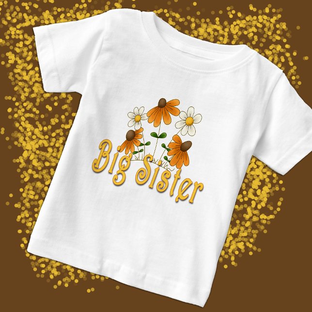 Big Sister Whimsical Orange White Blume Baby T-shirt (Von Creator hochgeladen)