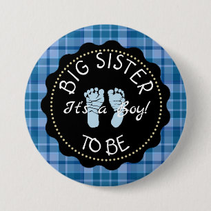 BIG SISTER zu Blue Kariert Baby Showknopf Button