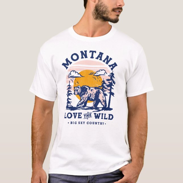 Big Sky Country Montana. Cooler Retro-Grizzlybär T-Shirt (Vorderseite)