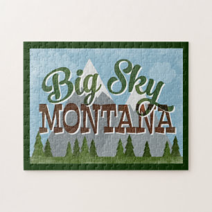 Big Sky Montana Fun Retro Snowy Mountains Puzzle
