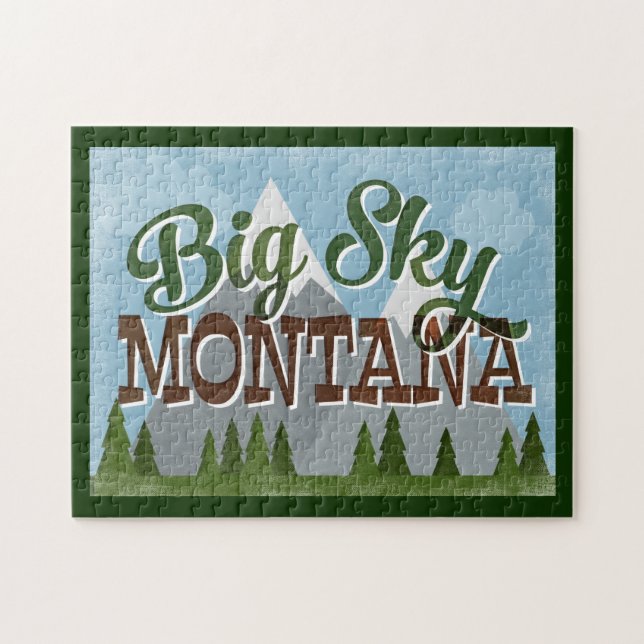 Big Sky Montana Fun Retro Snowy Mountains Puzzle (Horizontal)