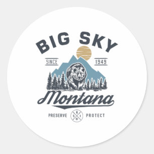 Big - Sky Montana Schnee Skifahren Trendige Retro Runder Aufkleber