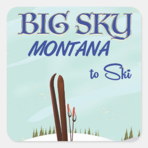 Big Sky, Montana-Skitourenplakat Quadratischer Aufkleber