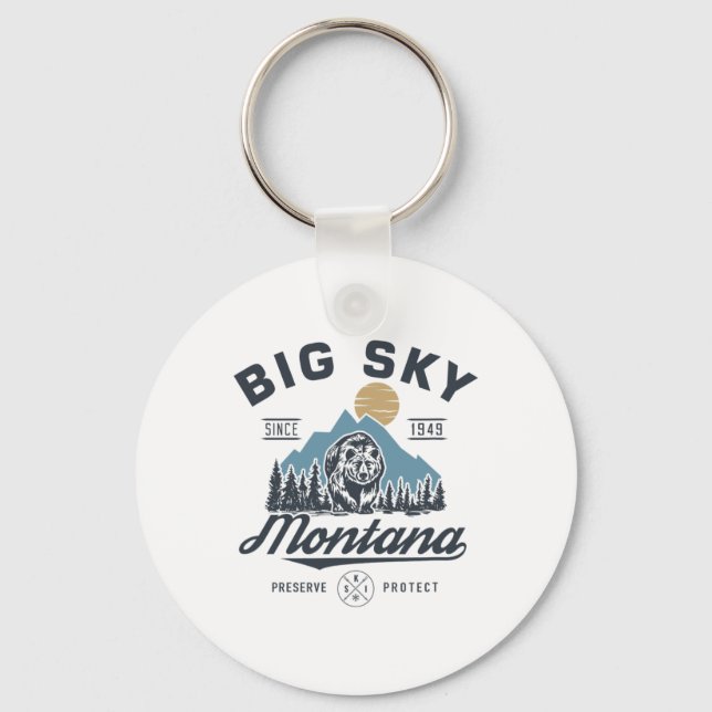 Big - Sky Montana Snow Skifahren Trendy Retro Lodg Schlüsselanhänger (Vorderseite)