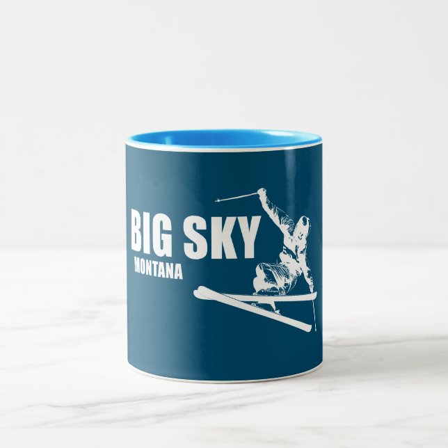 Big Sky Resort Montana Skier Zweifarbige Tasse (Mittel)
