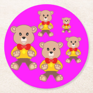 Big Small Niedlich Funny Bowtie Teddy Bär Pink Runder Pappuntersetzer