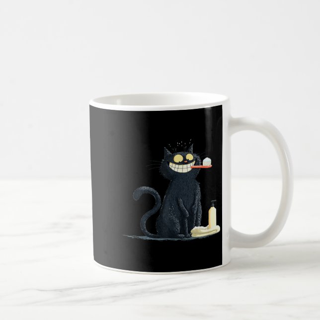 Big Smiling Cat With Toothbrush For Teeth Brushing Kaffeetasse (Rechts)