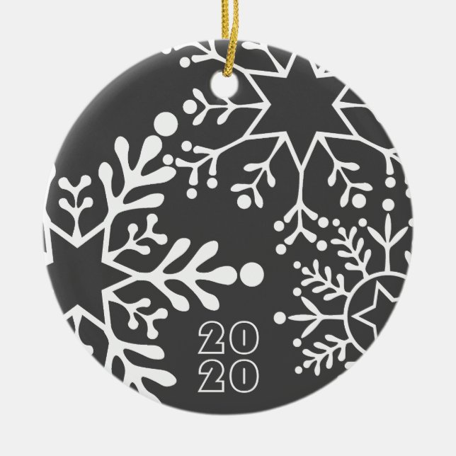 Big SNOWFLAKES Name & Datum Weihnachten Keramik Ornament (Vorne)