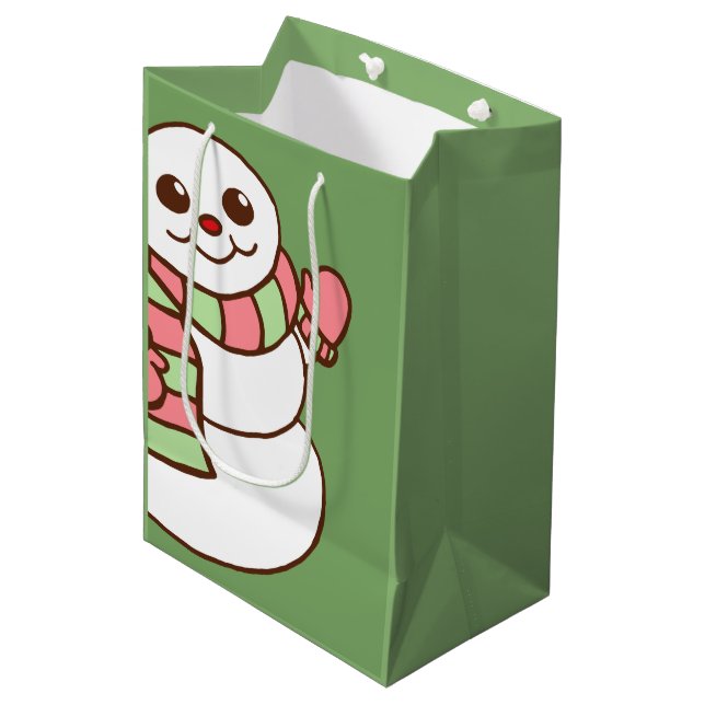 Big Snowman Gift Bag Mittlere Geschenktüte (Vorderseite Schrägansicht)