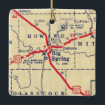 Big Spring TX Vintage Karte Keramikornament<br><div class="desc">Big Spring Texas Weihnachtsschmuck mit Vintagen Roadmap von 1948.</div>