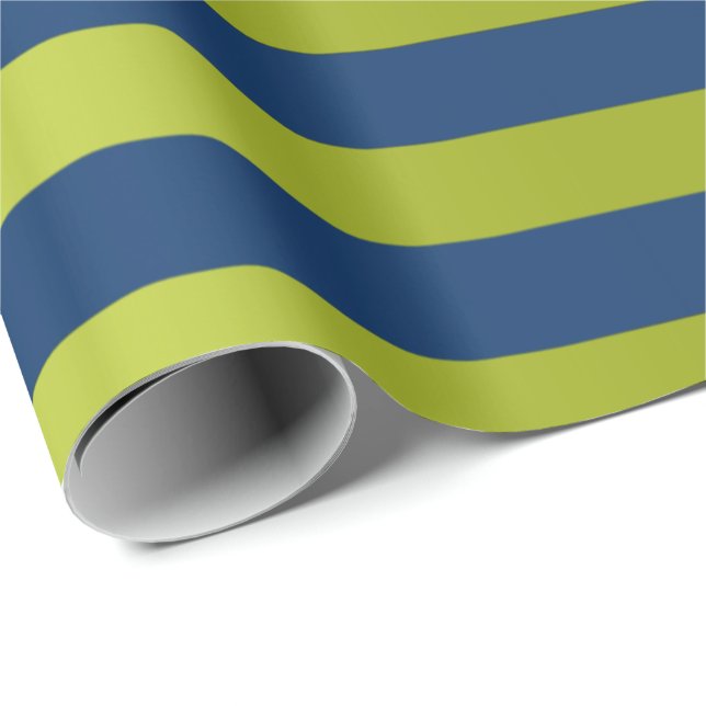 Big Stripes Lines Blue Navy Lime Green Geschenkpapier (Rolleneckpunkt)