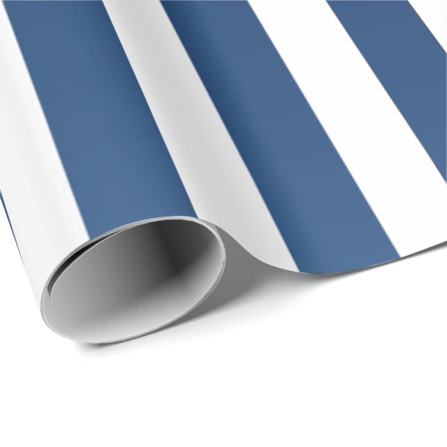 Big Stripes Lines Blue Navy White Geschenkpapier (Rolleneckpunkt)