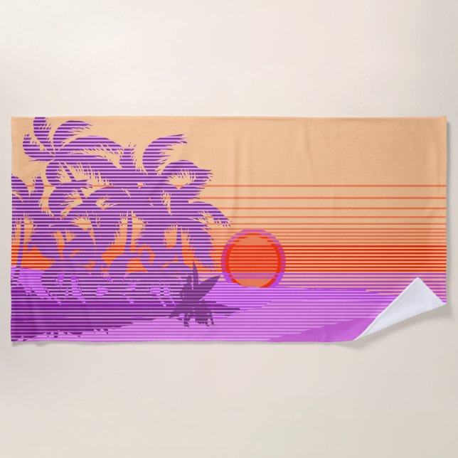 Big Sunset Strip Hawaiian Surfer - Violet Strandtuch (Vorderseite)