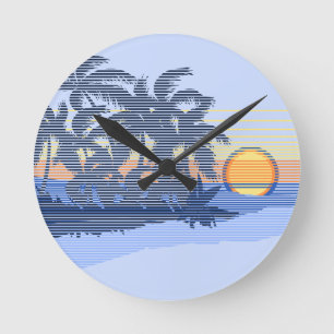 Big Sunset Stripe Hawaiian Wall Clocks Runde Wanduhr